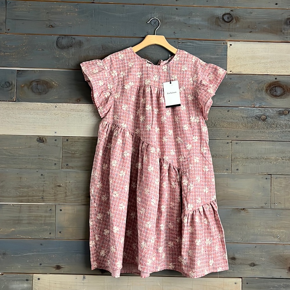 En Saison Embroidered Clover Mini Babydoll Dress S Pink Blue